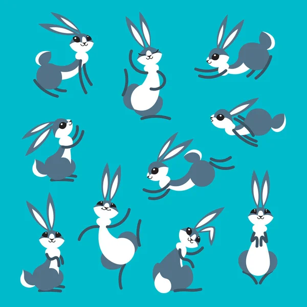 Cartoon cute rabbit or hare. Little funny rabbits. Vector illustration grouped and layered for easy editing — Stock Vector