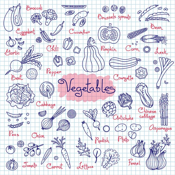 Set disegni di verdure per menu di design, ricette e confezioni prodotto — Vettoriale Stock