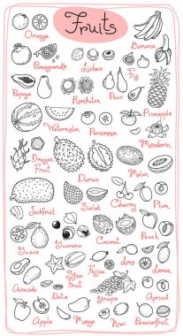 Set drawings of fruits for design menus, recipes and packages product. Vector Illustration clipart