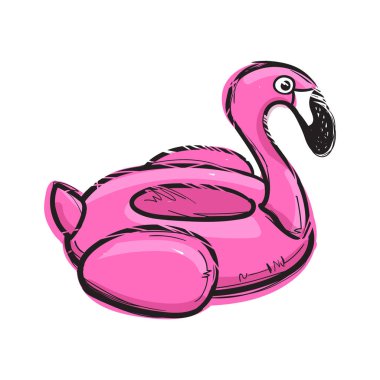 Flamingo Yüzme yüzüğü. Havuzu float. Şişme pembe flamingo. Yüzme daire. Hayat şamandıra. Kauçuk veya şişme yüzüğü. Vektör çizim