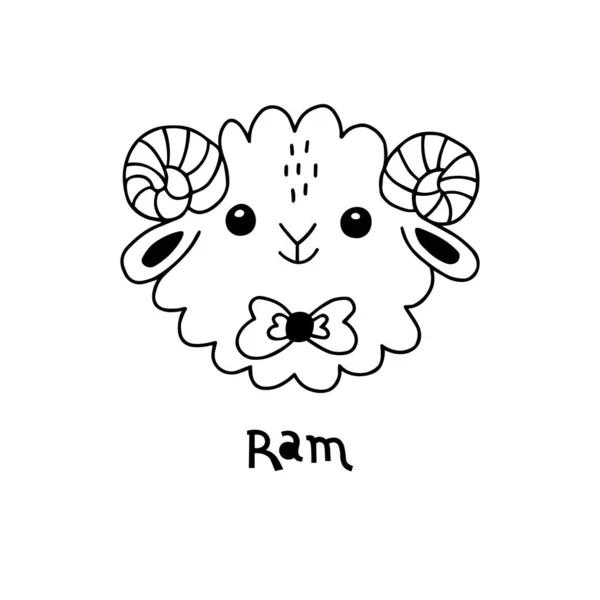 Carino, semplice ram faccia stile cartone animato. Illustrazione vettoriale — Vettoriale Stock