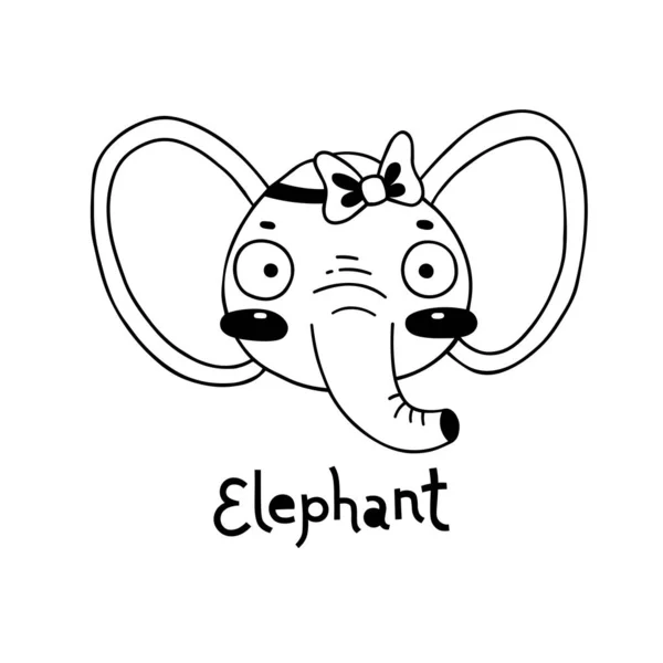 Mignon, style de dessin animé visage d'éléphant simple. Illustration vectorielle — Image vectorielle