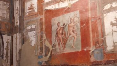 Herculaneum, Napoli, İtalya 'daki Herculaneum' daki Herkül ve Acheloo Muharebesi 'ni tasvir eden Casa Sannitica' daki Antik Roma Fresco 'su