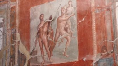 Herculaneum, Napoli, İtalya 'daki Herculaneum' daki Herkül ve Acheloo Muharebesi 'ni tasvir eden Casa Sannitica' daki Antik Roma Fresco 'su