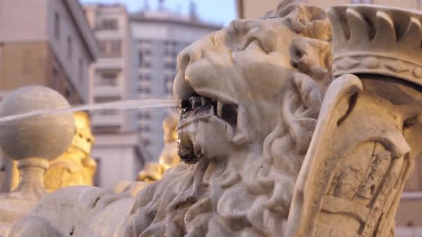 ライオンウォータースプート イタリア カンパニア州ナポリのミュンヘン広場にあるネプチューン噴水の詳細 — ストック動画