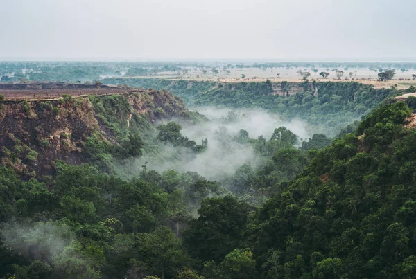 Kyambura Gorge in Queen Elisabeth National Park with Fog and Rai