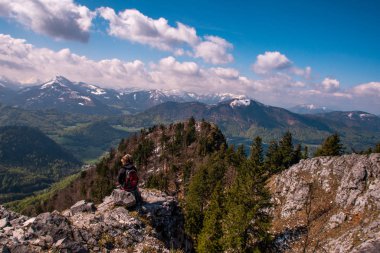 A hiking day with bright sky in the mountains