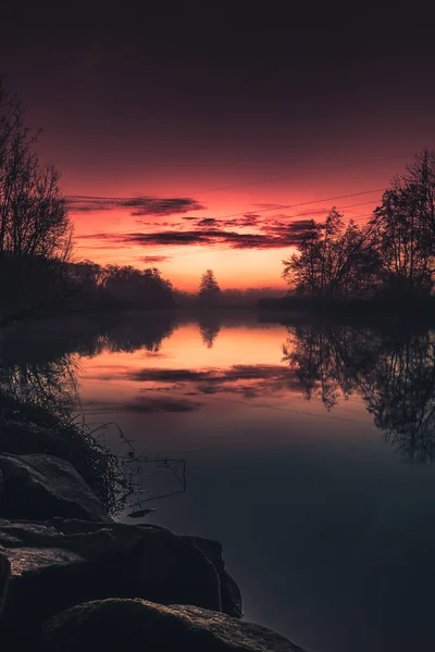 Sonnenaufgang Seeufer Einem Wunderschönen Land — Stockfoto