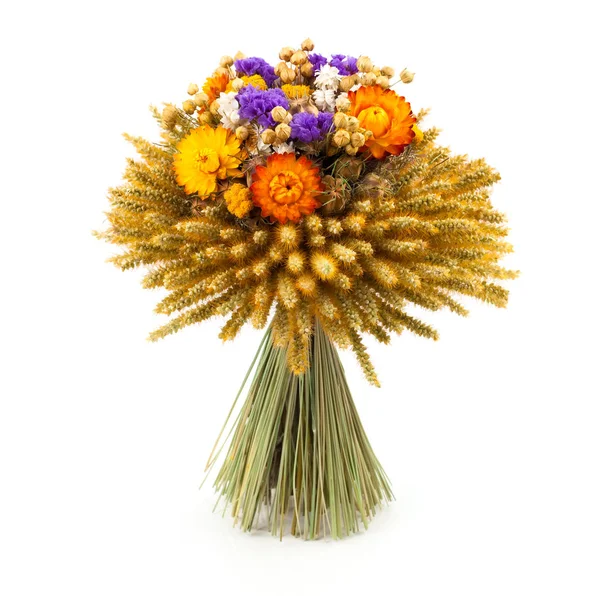 Coroa de outono de plantas secas e flores para decoração de casa — Fotografia de Stock