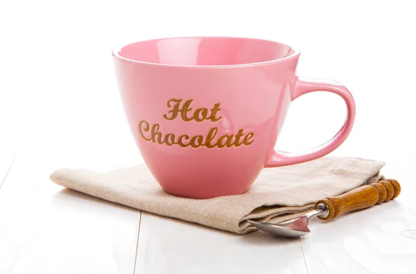Roze thee cup op witte houten achtergrond — Stockfoto