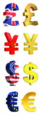 Beyaz bir arka plan üzerinde para birimi simgelerini illüstrasyon vektör