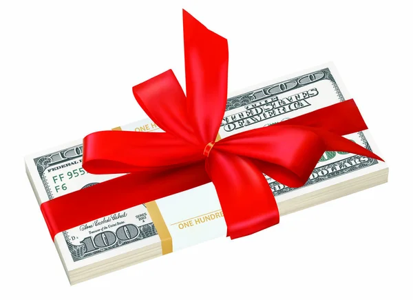 Şerit ve beyaz arka plan vektör çizimi yay ile dolar yığını