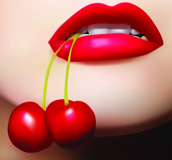 Kırmızı dudaklar kiraz ile illüstrasyon vektör
