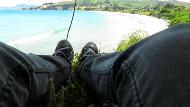 Pohled Nohy Nohy Obrácené Pláži Karitane Dunedin Nový Zéland — Stock video
