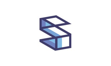 Teknoloji / yazılım işi için modern ve teknik S harfi logosu. Bu logo eşsiz bir fikirden geliyor, minimalist ve düz renklerden yapılmış ama 3D etkisi var..
