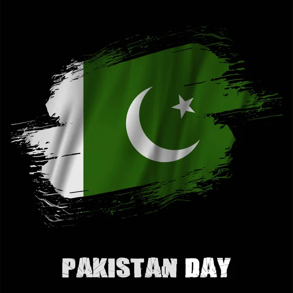 Drapeau du Pakistan, coup de pinceau avec fond noir isolé multi type de pinceaux éclaboussure texture. Drapeau ondulé du Pakistan Illustration vectorielle — Image vectorielle