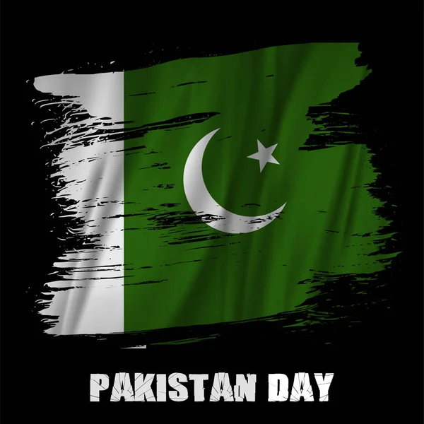 Drapeau du Pakistan, coup de pinceau avec fond noir isolé multi type de pinceaux éclaboussure texture. Drapeau ondulé du Pakistan Illustration vectorielle — Image vectorielle