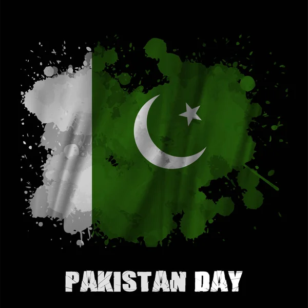 Drapeau du Pakistan, coup de pinceau avec fond noir isolé multi type de pinceaux éclaboussure texture. Drapeau ondulé du Pakistan Illustration vectorielle — Image vectorielle