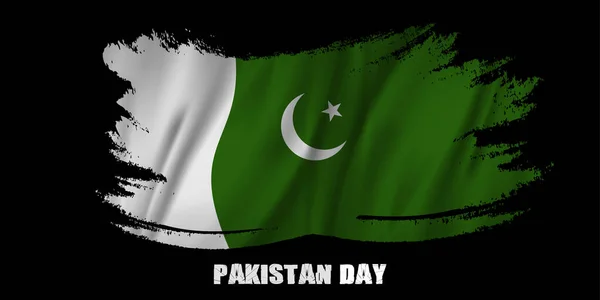 Drapeau du Pakistan, coup de pinceau avec fond noir isolé multi type de pinceaux éclaboussure texture. Drapeau ondulé du Pakistan Illustration vectorielle — Image vectorielle