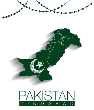 Pakistan haritasında ay ve yıldız yeşil zemin üzerinde Pakistan Zindaband, Pakistan bayrağı ve vektör tasarımı ile soyut