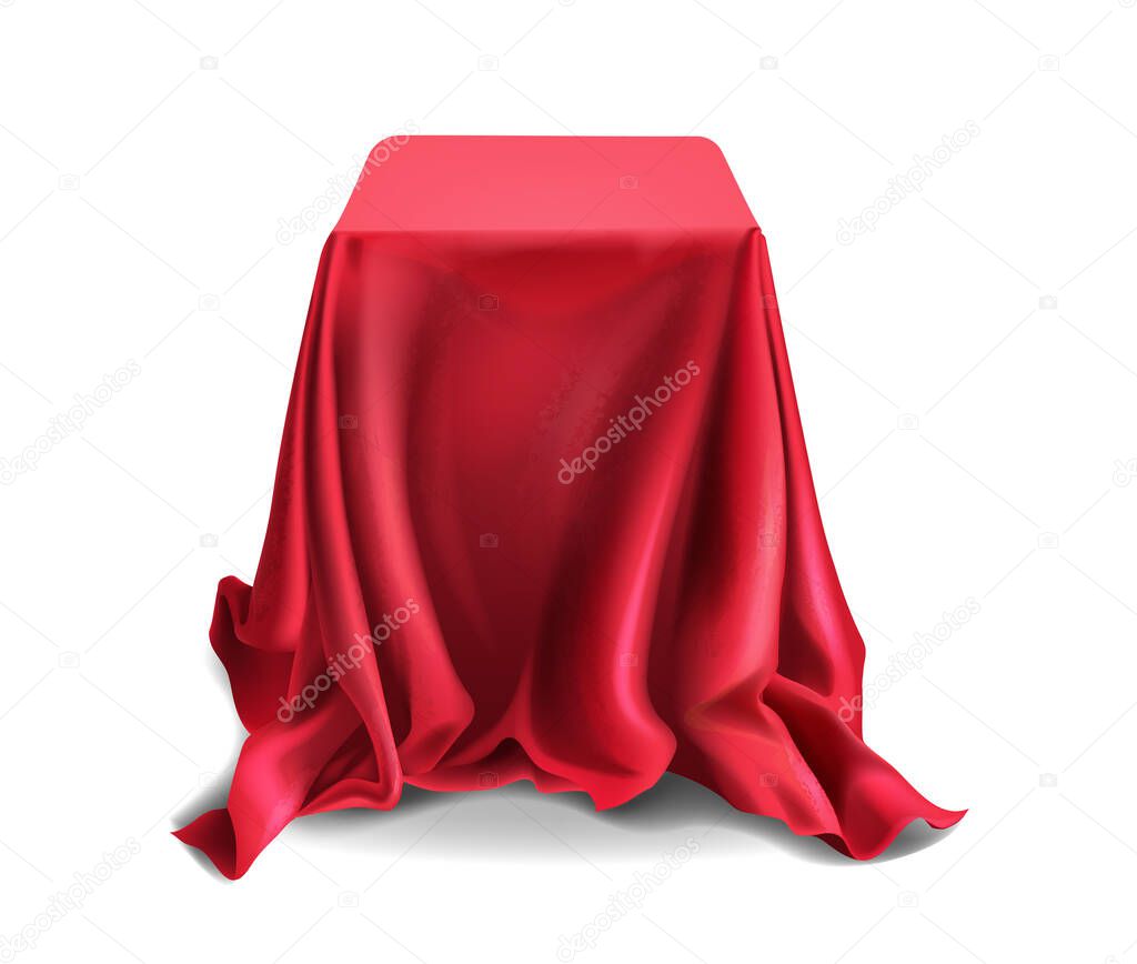Red silk cloth realistic tablet covered