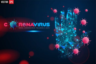 Coronavirus hastalığı, COVID-19 enfeksiyonu, tıbbi tecrit. Çin 'den gelen patojenik solunum yolu virüsü hücreleri kuş gribi virüsleridir. Coronavirus hastalığının resmi adı COVID-19, vektör illüstrasyonu