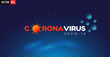 Coronavirus hastalığı, COVID-19 enfeksiyonu, tıbbi tecrit. Çin 'den gelen patojenik solunum yolu virüsü hücreleri kuş gribi virüsleridir. Coronavirus hastalığının resmi adı COVID-19, vektör illüstrasyonu