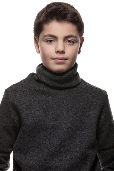 Chlapec s šedý svetr, portrét — Stock fotografie