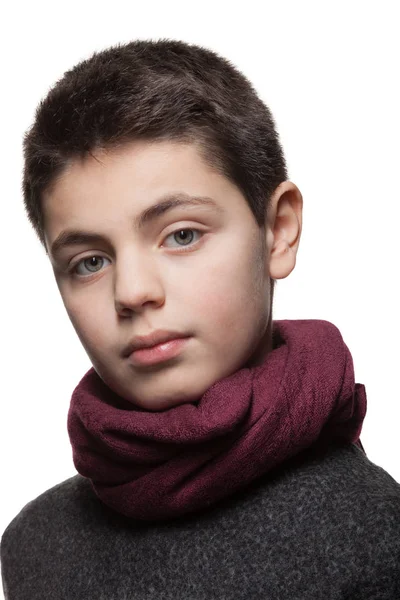 Portrait of boy with sweater and scarf — Stock Photo, Image