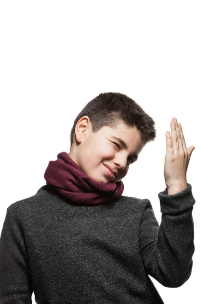 Boy watches the palm of his hand — Stock Photo, Image