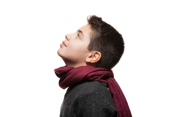 Retrato de menino com suéter e cachecol — Fotografia de Stock