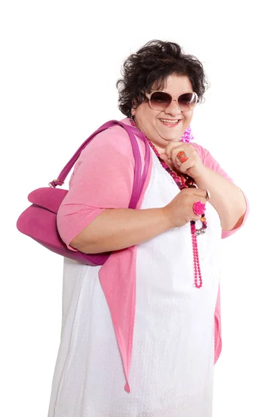 Portrait de femme gaie avec son sac — Photo