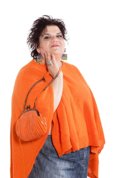 Portrait of cheerful woman with her bag — Stock Photo, Image