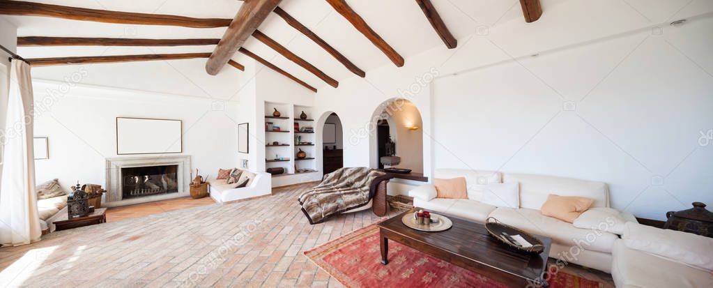 Furnish living room with beautiful timber beams