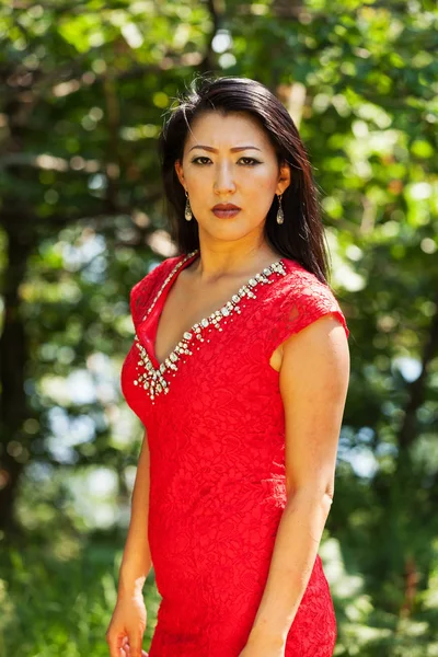 Sexy Asian woman with red dress — Stock Photo, Image