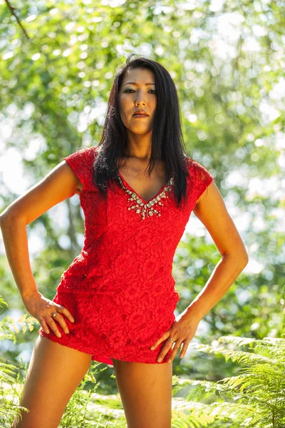 Sexy Asian woman with red dress — Stock Photo, Image