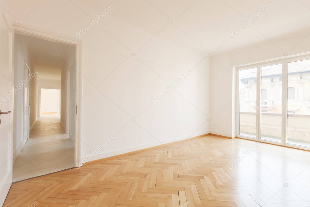 Empty room and long corridor