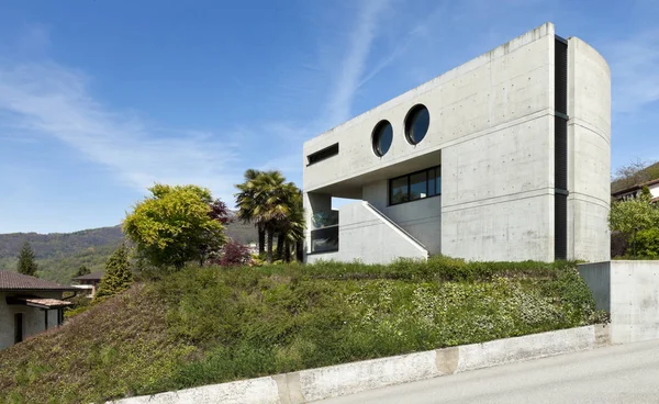 Cement Kültéri Homlokzat Gyönyörű Modern Ház — Stock Fotó