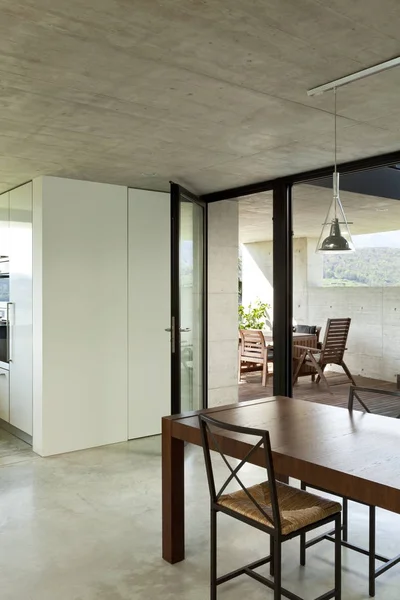 Mooie Moderne Huis Cement Interieur Eettafel Detail — Stockfoto