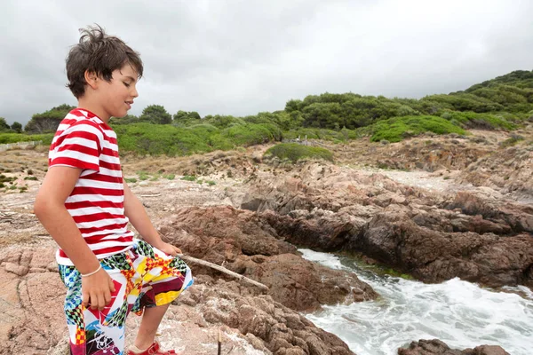 Retrato Menino Praia — Fotografia de Stock