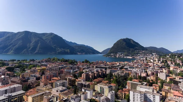 Widok z lotu ptaka miasta Lugano — Zdjęcie stockowe