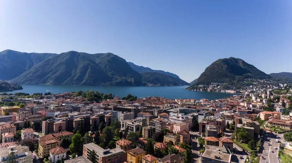 Widok z lotu ptaka miasta Lugano — Zdjęcie stockowe