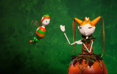 sevimli kuklalar el yapımı, yeşil arka plan