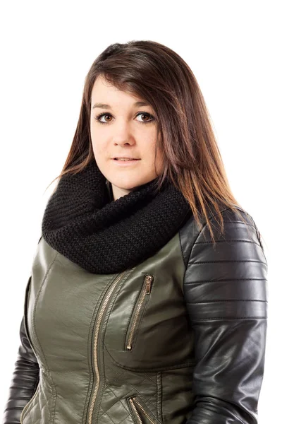Portret van een meisje met lederen jas — Stockfoto