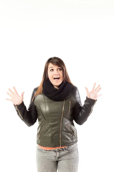 Retrato de niña con chaqueta de cuero — Foto de Stock