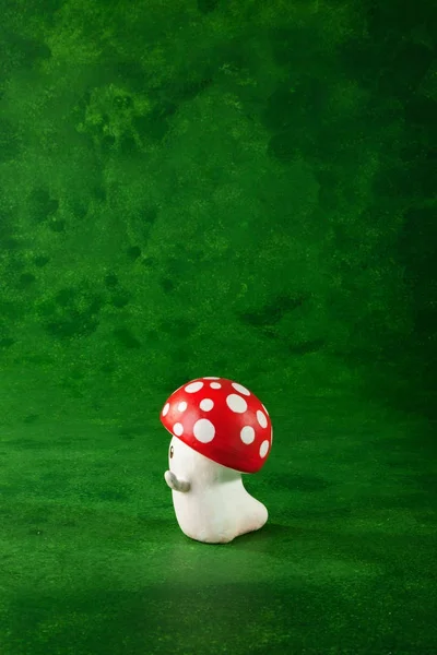 Bonito Pequeno Cogumelo Fundo Verde — Fotografia de Stock