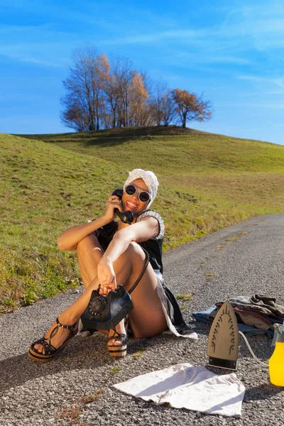 Portrait of a young housewife, outdoors — Stock Photo, Image