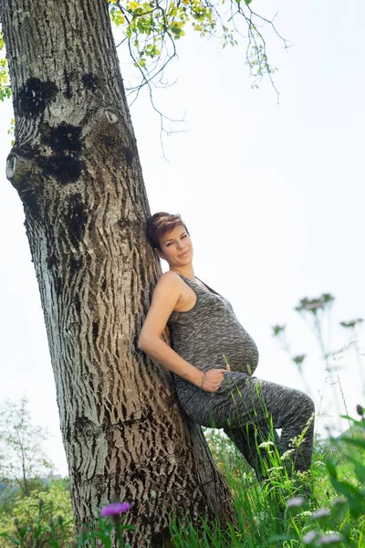 孕妇在草甸上 — 图库照片
