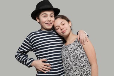 Retro giyim, portre Studio giyinme gençler güzel Çift