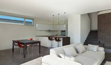 Evin iç, oturma odası ile mutfak